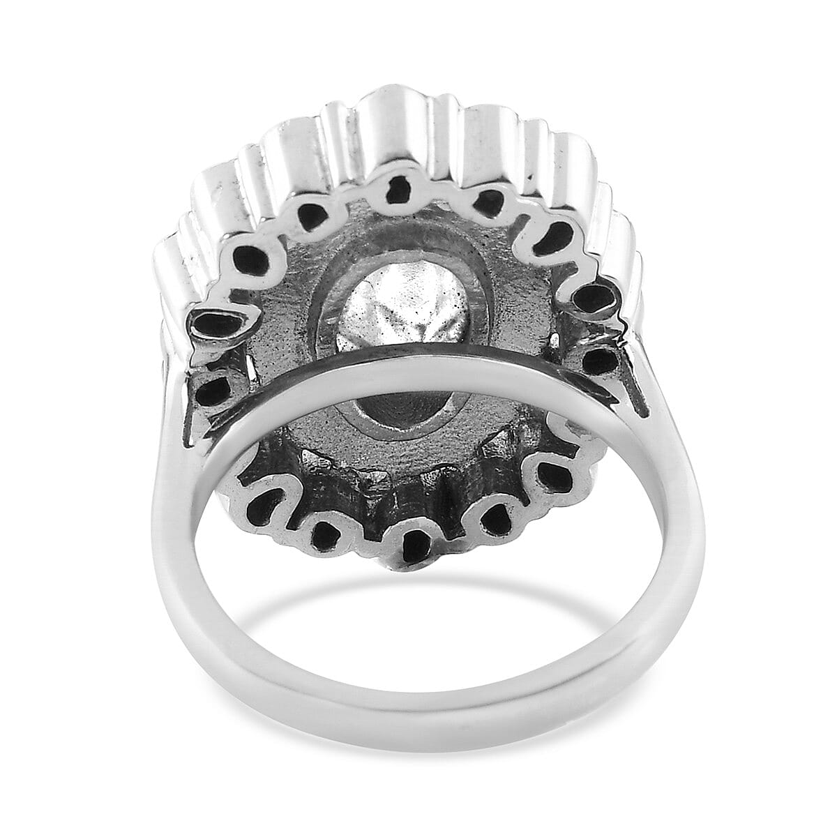 GP Polki Diamond and Blue Sapphire Enamelled Ring in Platinum Overlay Sterling Silver 1.020 Ct., Silver wt 5.70 Gms