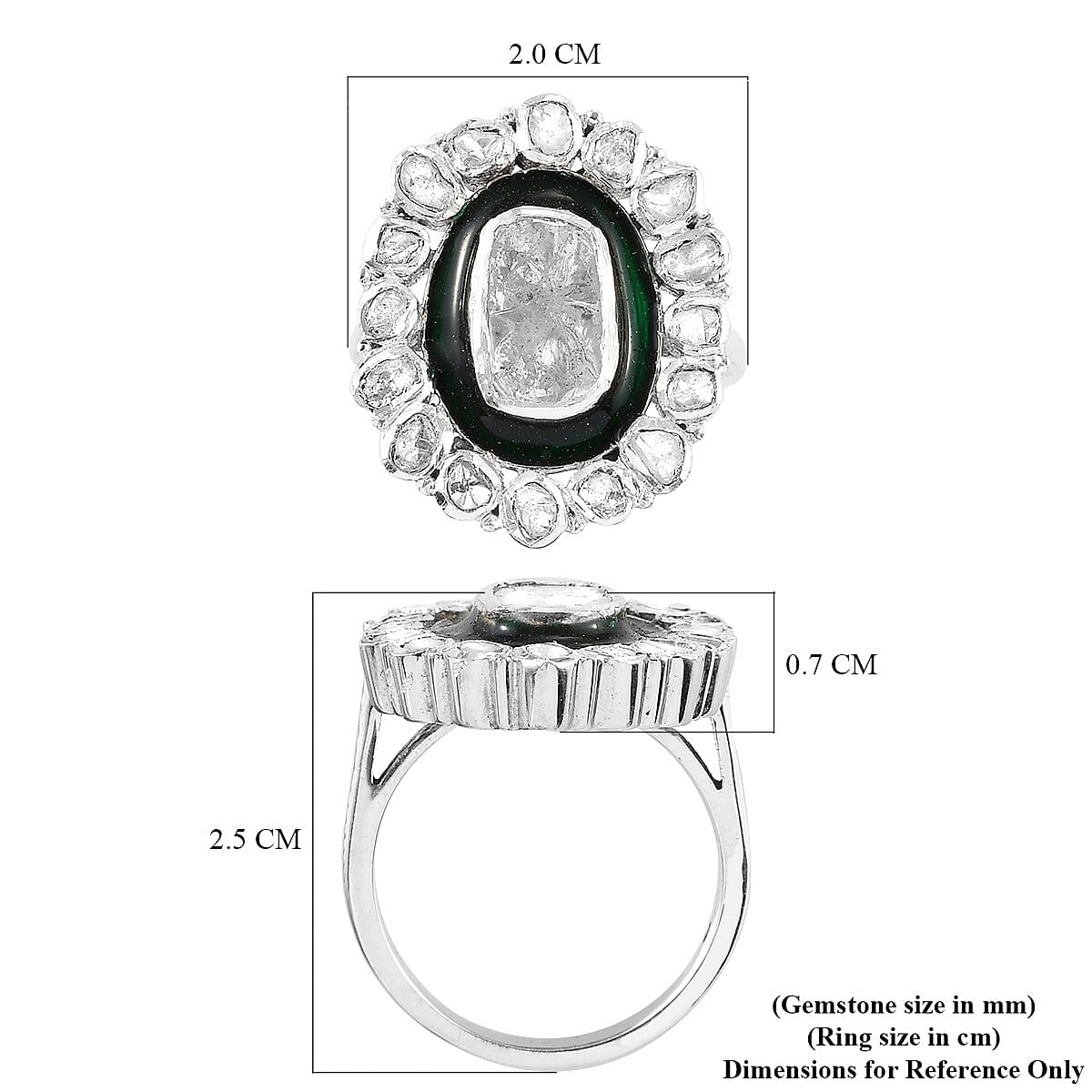 GP Polki Diamond and Blue Sapphire Enamelled Ring in Platinum Overlay Sterling Silver 1.020 Ct., Silver wt 5.70 Gms