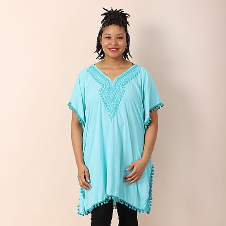 TAMSY 100% Viscose Kaftan  (Size 75x57x85 Cm) - Light Green Shell with Green Embroidery