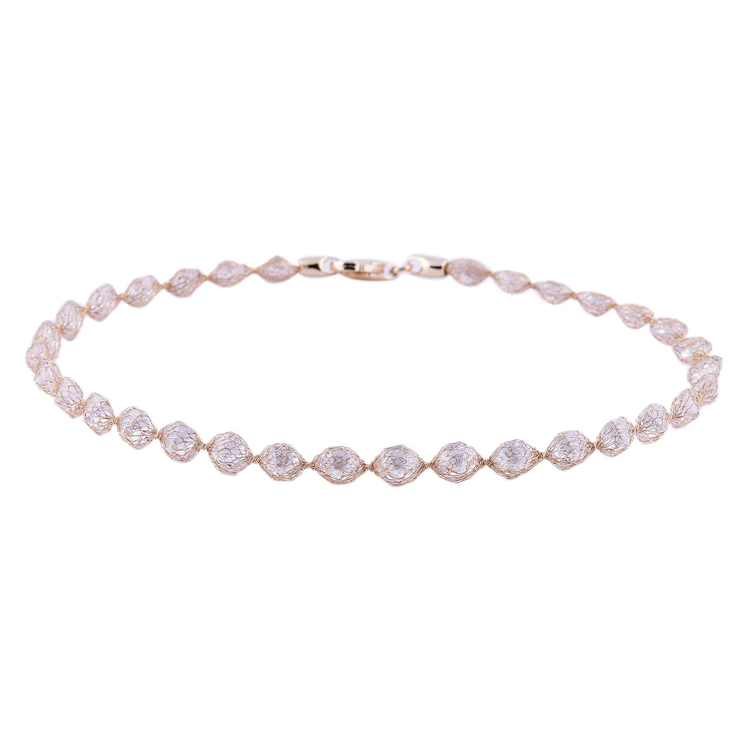 Italian Made 9K Yellow Gold Cubic Zirconia Tuscan Crochet Bracelet (Size 7.5) with Lobster Clasp