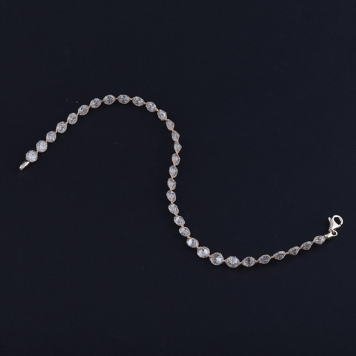 Italian Made 9K Yellow Gold Cubic Zirconia Tuscan Crochet Bracelet (Size 7.5) with Lobster Clasp