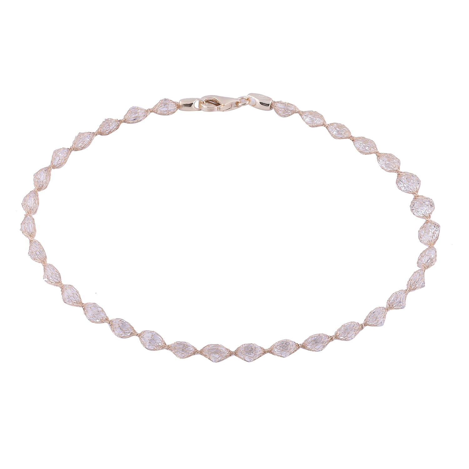 Italian Made 9K Yellow Gold Cubic Zirconia Tuscan Crochet Bracelet (Size 7.5) with Lobster Clasp