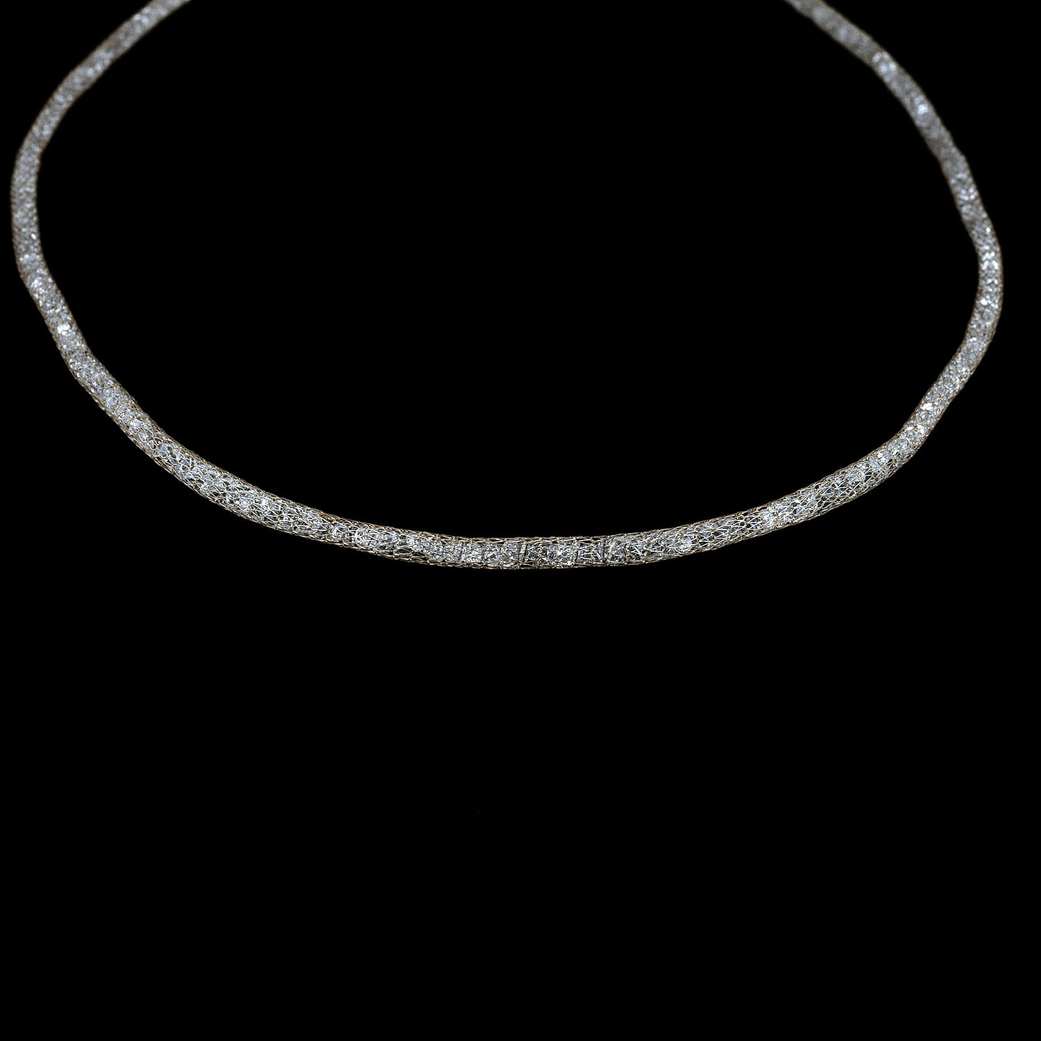 Italian Made 9K Yellow Gold Cubic Zirconia Tuscan Crochet Necklace (Size 18) with Spring Ring Clasp