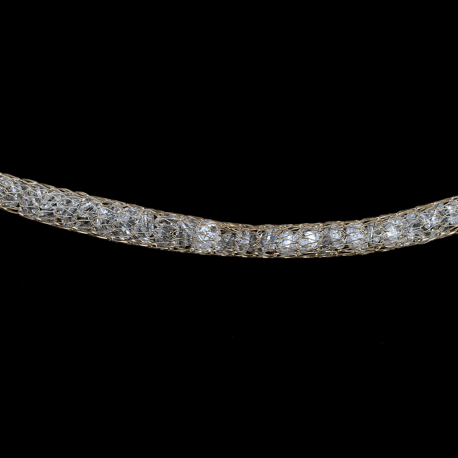 Italian Made 9K Yellow Gold Cubic Zirconia Tuscan Crochet Necklace (Size 18) with Spring Ring Clasp