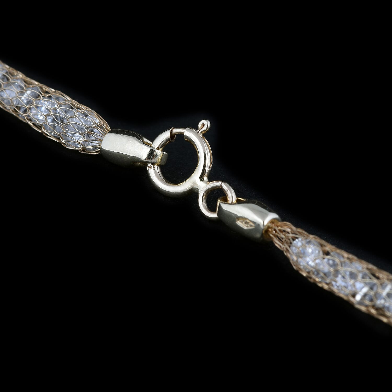 Italian Made 9K Yellow Gold Cubic Zirconia Tuscan Crochet Necklace (Size 18) with Spring Ring Clasp