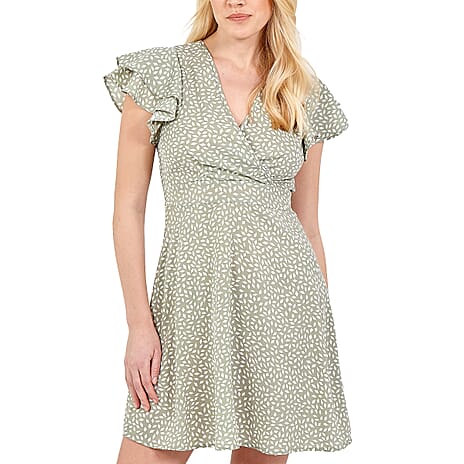 Nova of London Wrap Front Frill Sleeve Dress in Mint Colour (Size 14)