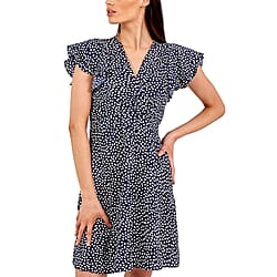 Nova of London Wrap Front Frill Sleeve Dress in Navy (Size 8)