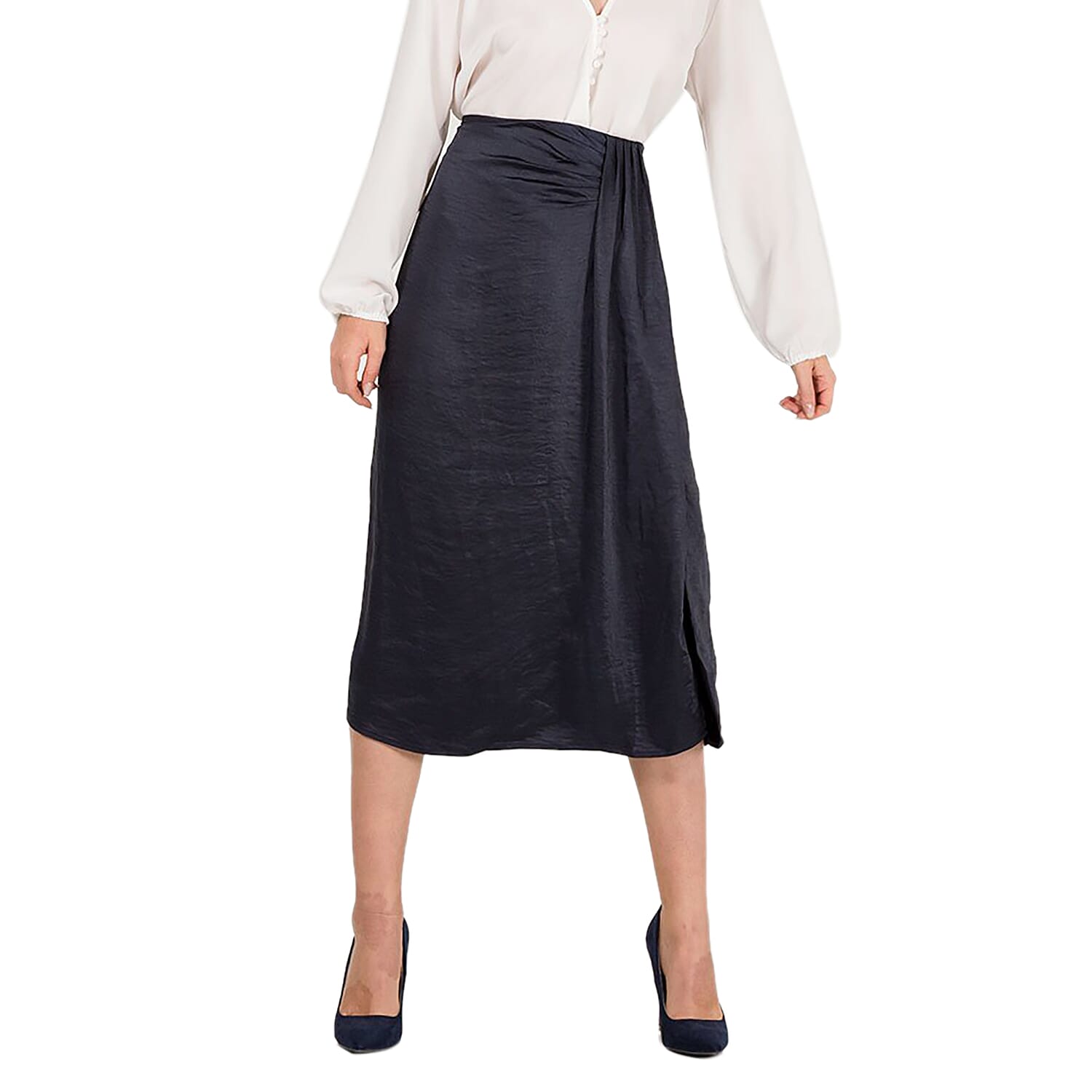 Nova of London Front Pleat Midi Skirt in Navy Colour (Size 14)