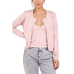 Nova of London 2 Piece Set - Jersey Stitch Crew Neck Vest & Cardigan in Pink (Size Large)