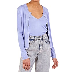 Nova of London 2 Piece Set - Jersey Stitch Crew Neck Vest & Cardigan in Lavender (Size Large)