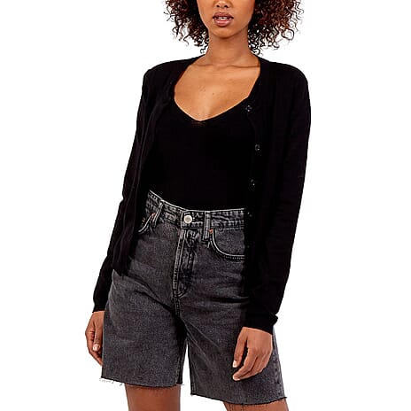 Nova of London 2 Piece Set - Jersey Stitch Crew Neck Vest & Cardigan in Black (Size Medium)