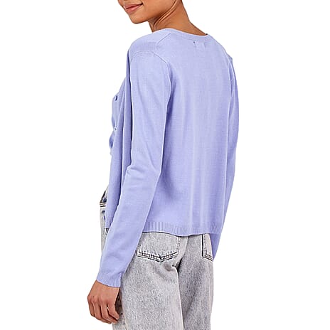 Nova of London 2 Piece Set - Jersey Stitch Crew Neck Vest & Cardigan in Lavender (Size Medium)