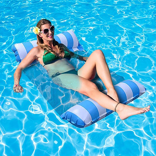 Set of Pool Float Hammock and Inflator with Wire (Capacity 100Kg) (Size 125x70Cm) - Blue