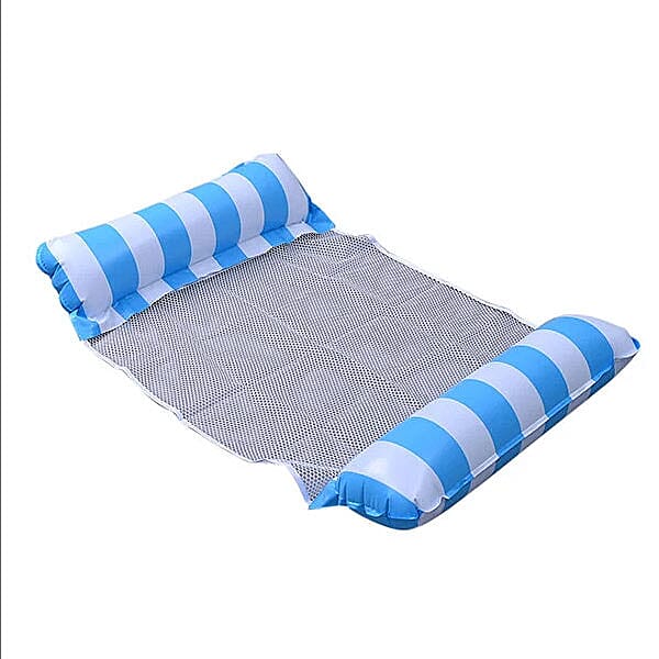 Set of Pool Float Hammock and Inflator with Wire (Capacity 100Kg) (Size 125x70Cm) - Blue