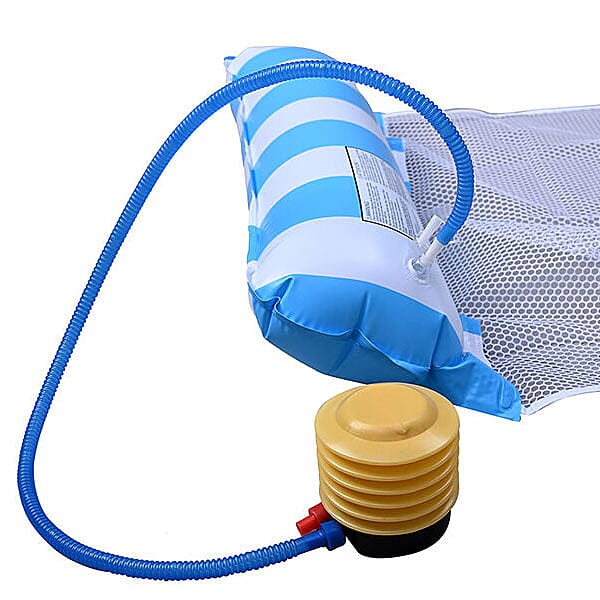 Set of Pool Float Hammock and Inflator with Wire (Capacity 100Kg) (Size 125x70Cm) - Blue
