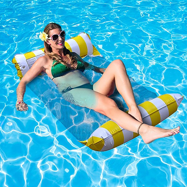 Set of Pool Float Hammock and Inflator with Wire (Capacity 100Kg) (Size 125x70Cm) - Yellow