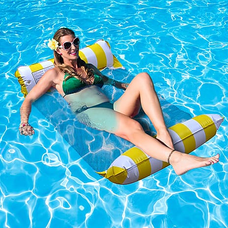 Set of Pool Float Hammock and Inflator with Wire (Capacity 100Kg) (Size 125x70Cm) - Yellow