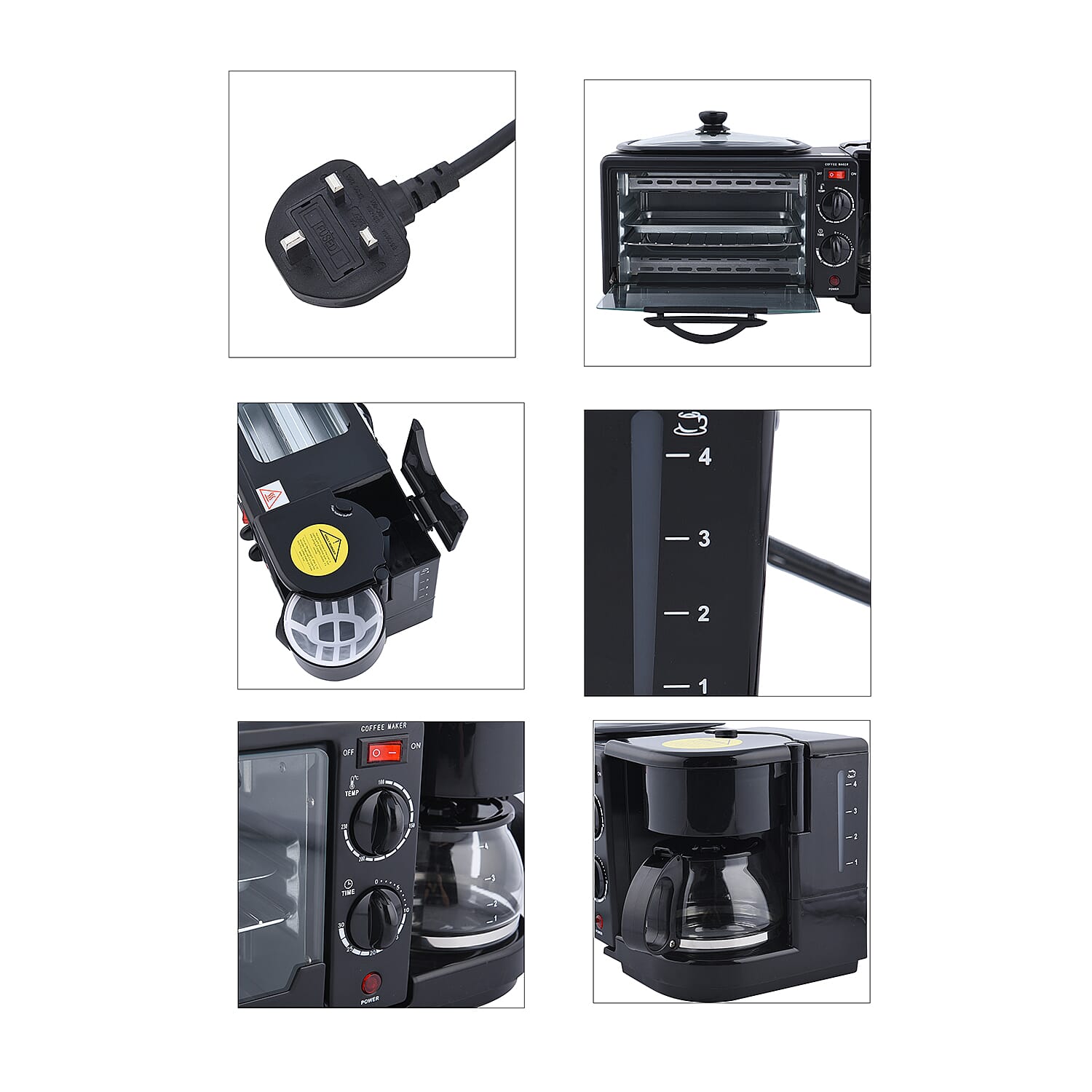 3 in 1 Mini Kitchen Solution (Toaster Oven - 9 Litre, Coffee Pot - 600 ML and Frying Pan)