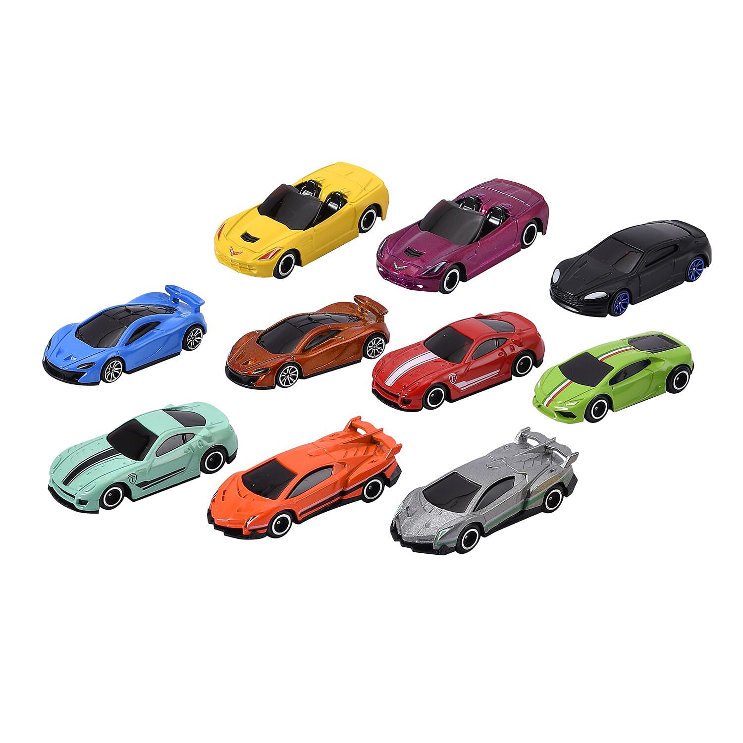 Set of 10 - 1-64 Scale Die Cast Free Wheel Car (Size 7x3 Cm) - Multi