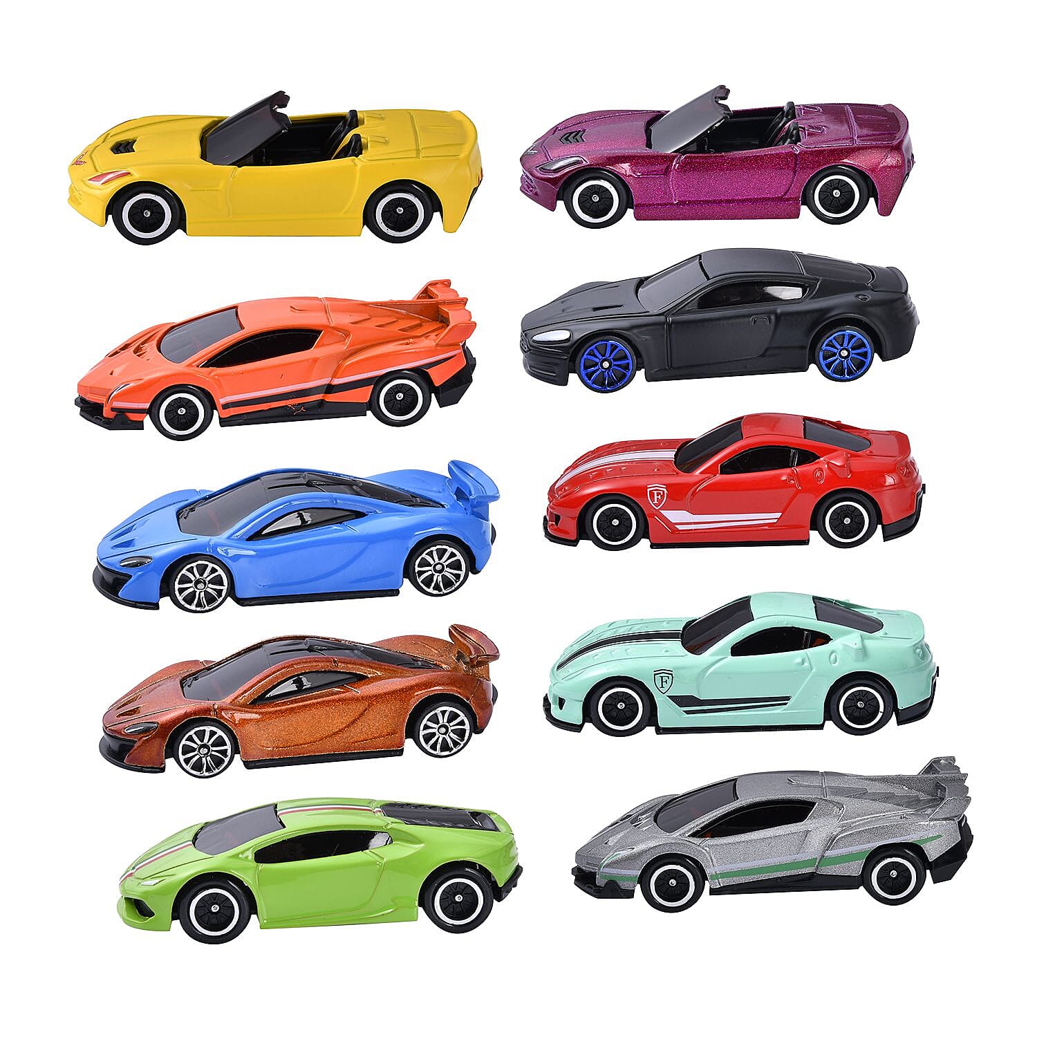 Set of 10 - 1-64 Scale Die Cast Free Wheel Car (Size 7x3 Cm) - Multi