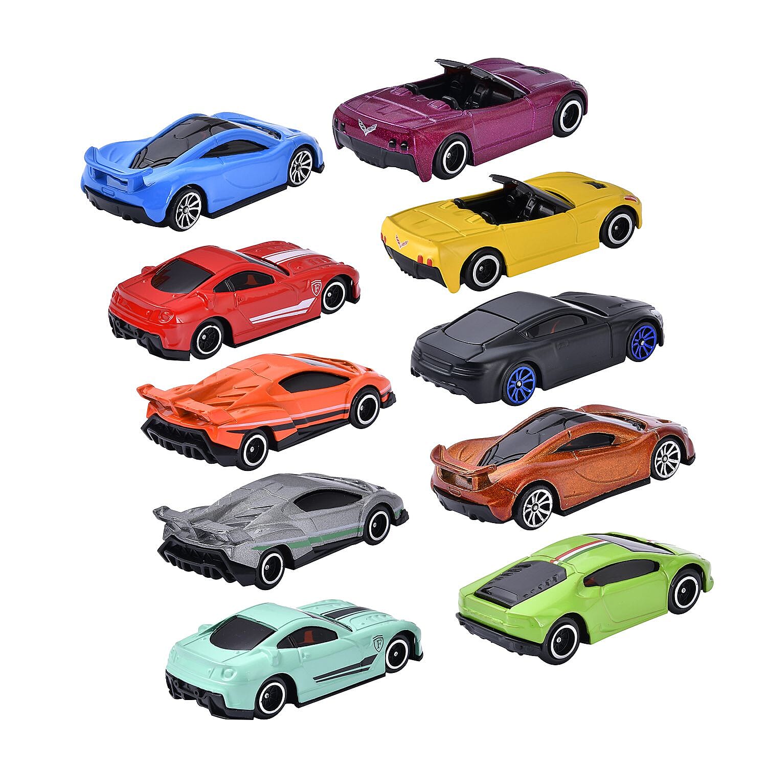 Set of 10 - 1-64 Scale Die Cast Free Wheel Car (Size 7x3 Cm) - Multi