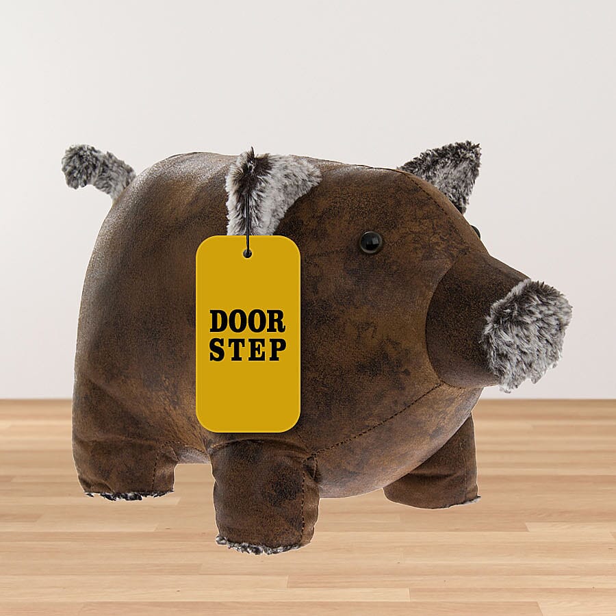 Lesser & Pavey - Faux Leather Piggy Doorstop in Brown (Size 36x23x16 Cm)