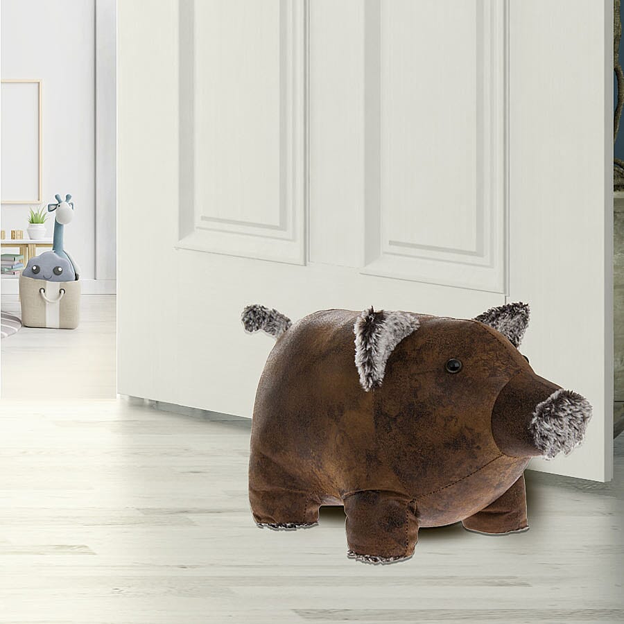 Lesser & Pavey - Faux Leather Piggy Doorstop in Brown (Size 36x23x16 Cm)