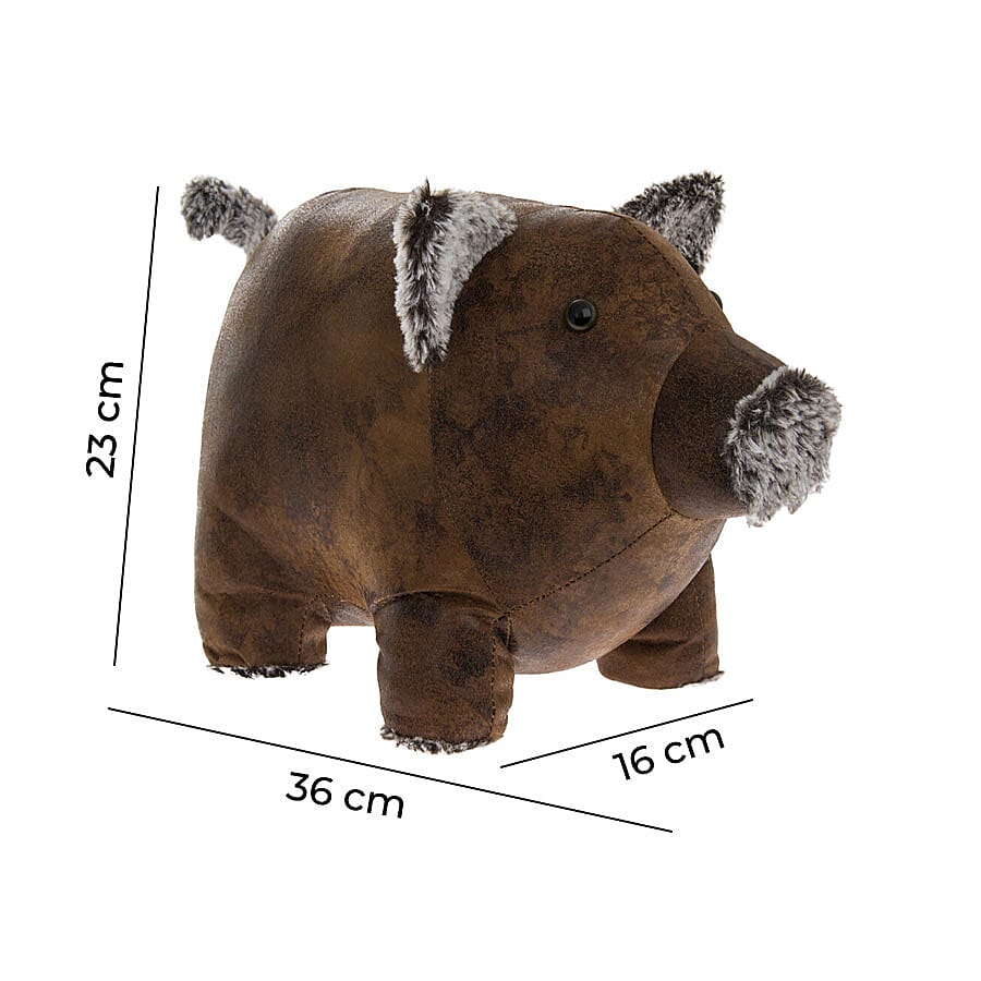 Lesser & Pavey - Faux Leather Piggy Doorstop in Brown (Size 36x23x16 Cm)