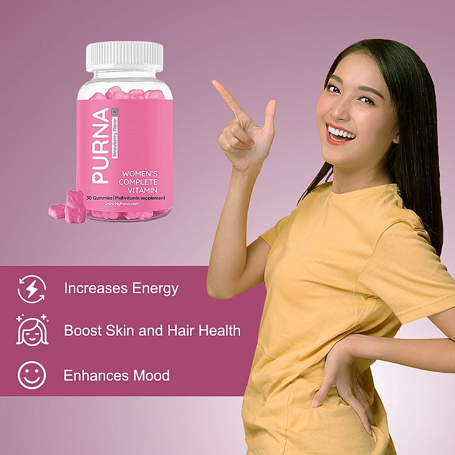 PURNA: Complete Beauty Multivitamin 30 Gummies for Adults & Kids - Strawberry