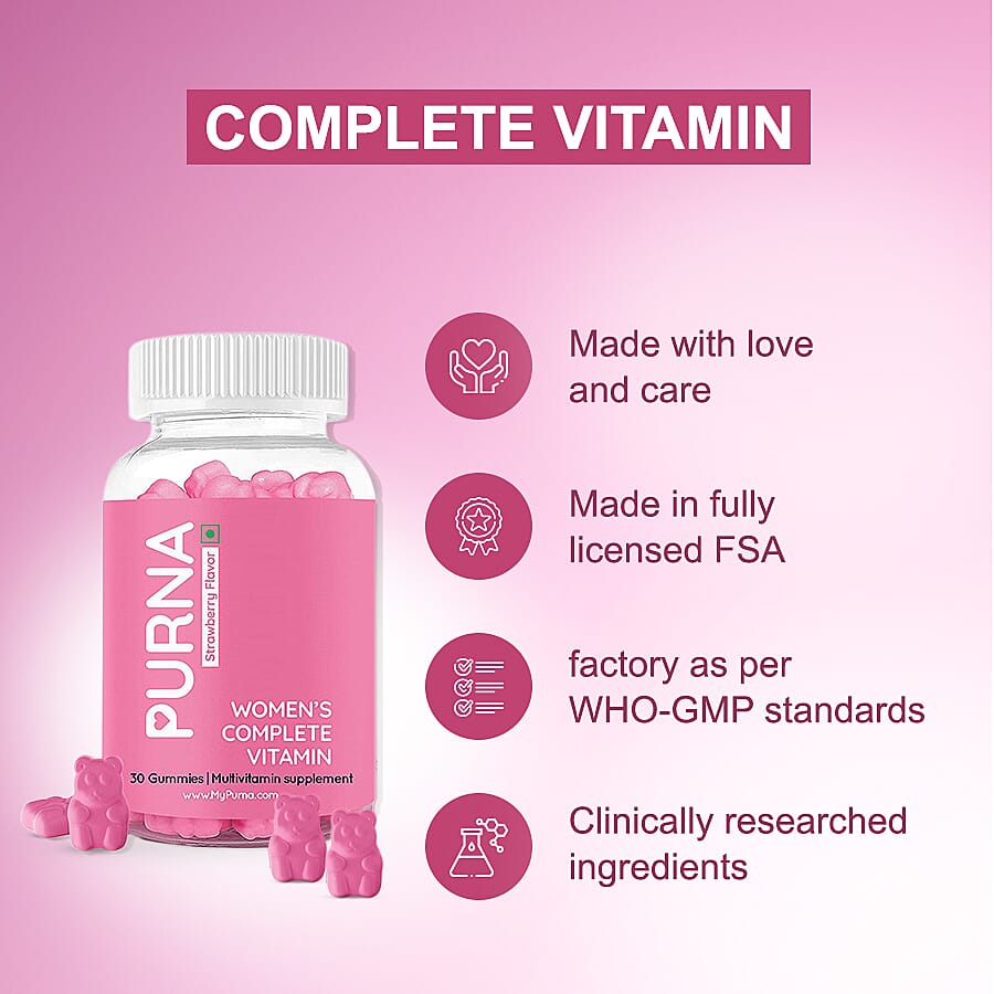 PURNA: Complete Beauty Multivitamin 30 Gummies for Adults & Kids - Strawberry