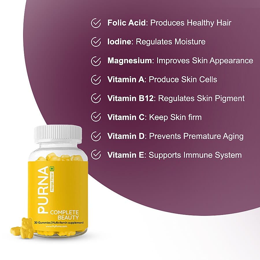 PURNA: Complete Beauty Multivitamin 30 Gummies for Adults & Kids - Mango