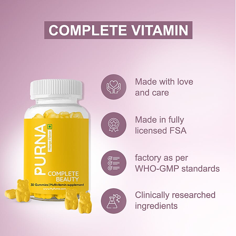 PURNA: Complete Beauty Multivitamin 30 Gummies for Adults & Kids - Mango