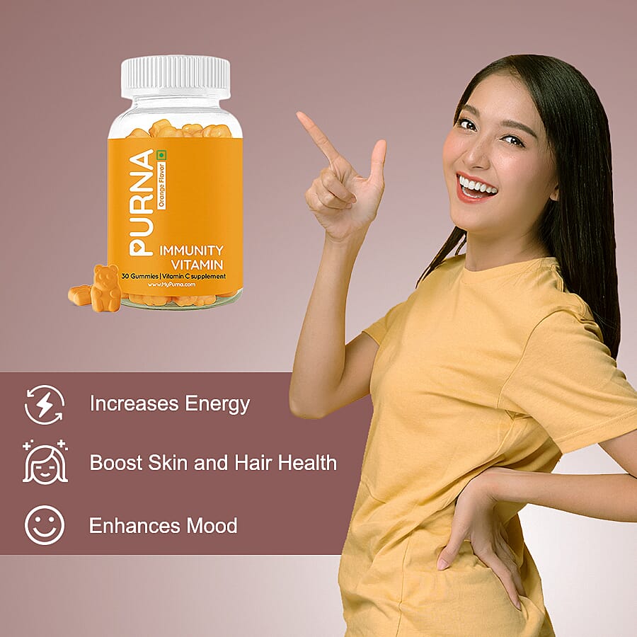 PURNA: Bright Skin Vitamin C 30 Gummies for Adults & Kids - Immunity Orange
