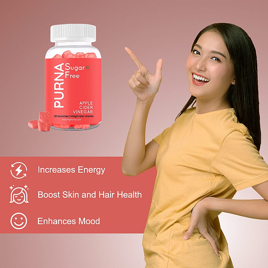 PURNA: Sugar Free Apple Cider Vinegar Weight Loss 30 Gummies for Women & Men