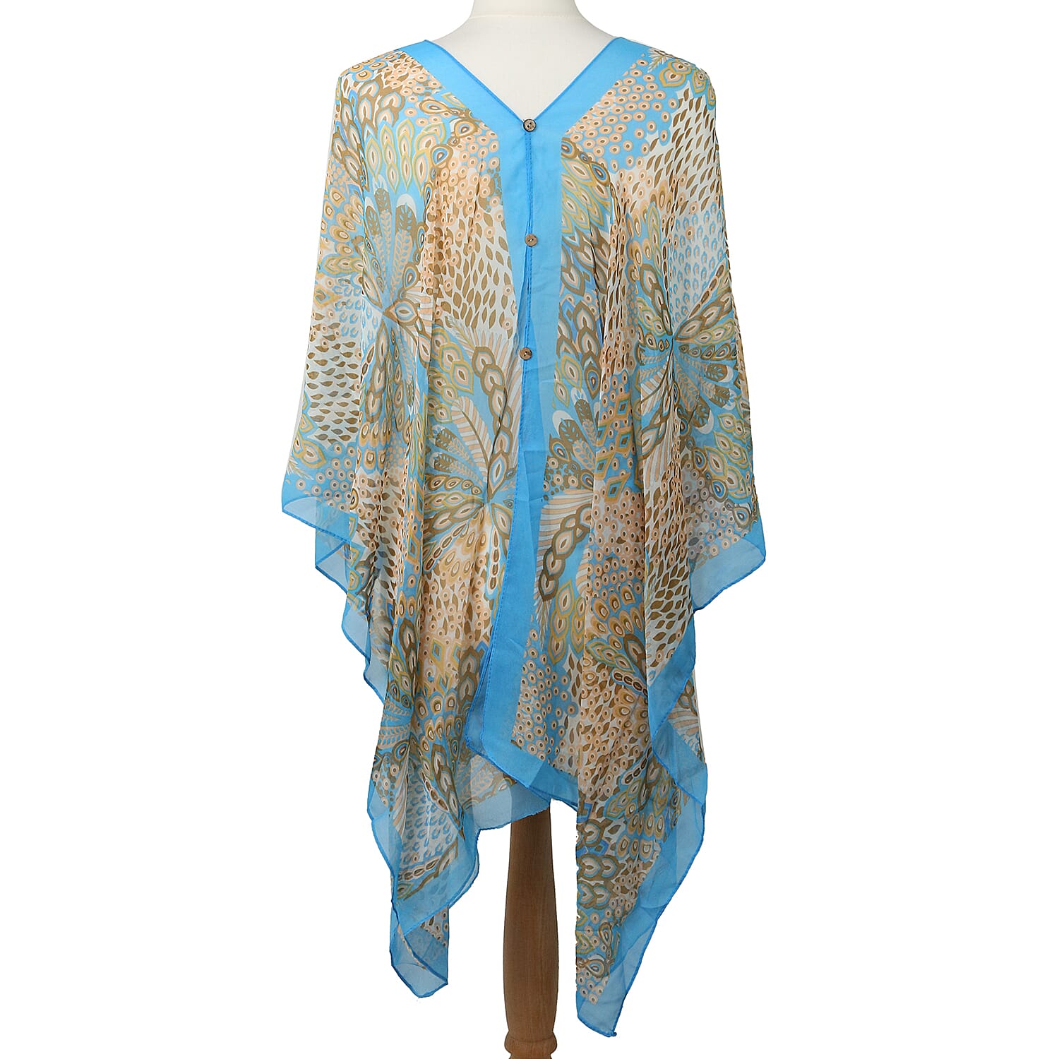 Poncho Style Summer Beach Covering in Light Blue and Brown (One Size; Length 76 cm)