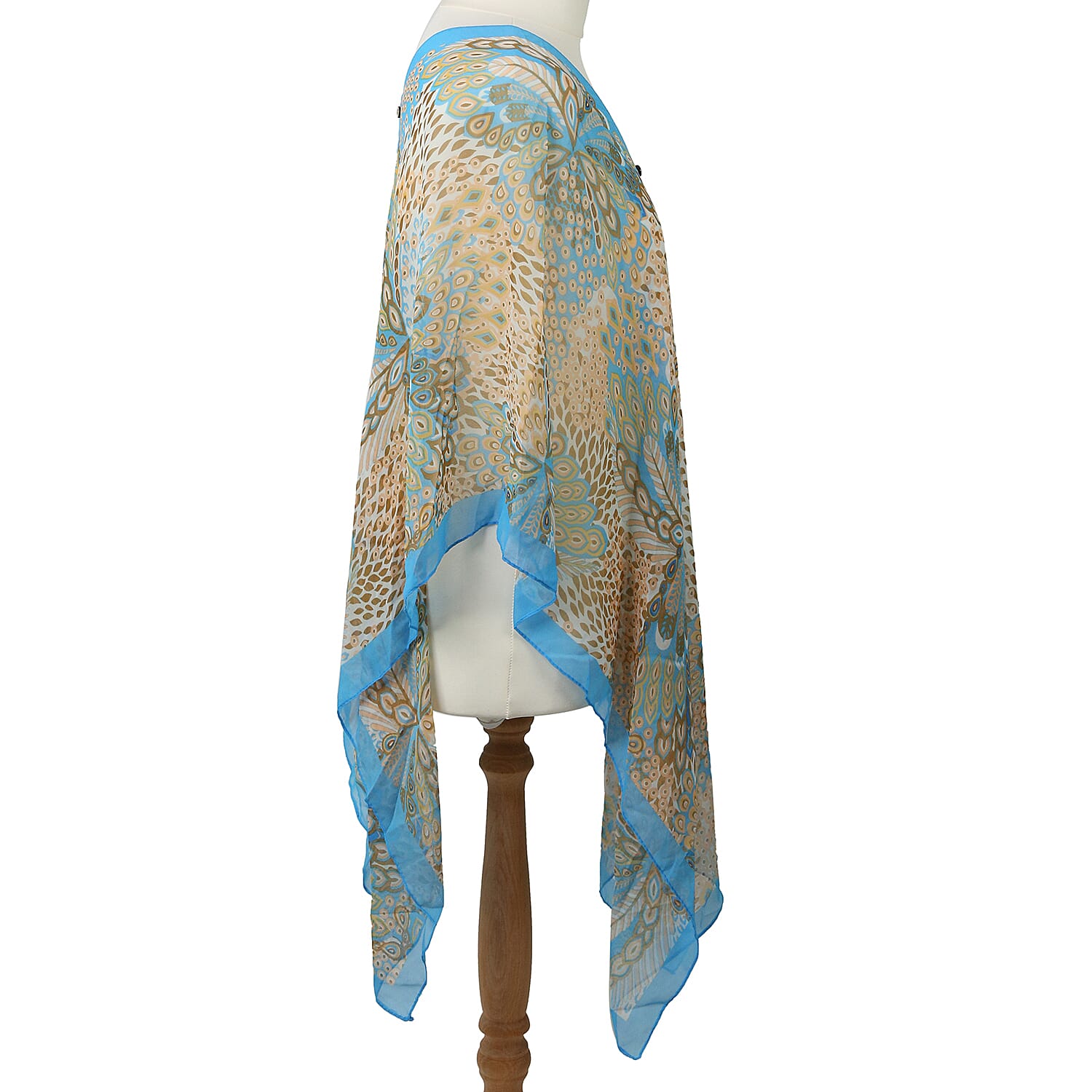 Poncho Style Summer Beach Covering in Light Blue and Brown (One Size; Length 76 cm)