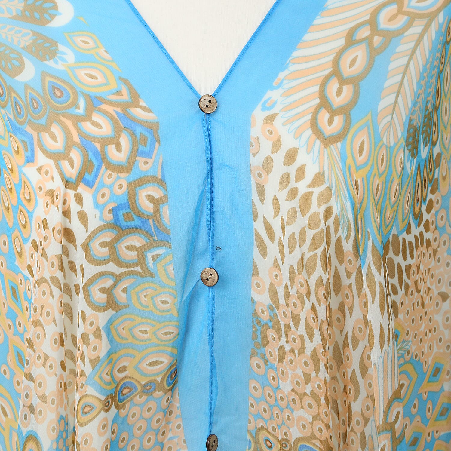 Poncho Style Summer Beach Covering in Light Blue and Brown (One Size; Length 76 cm)