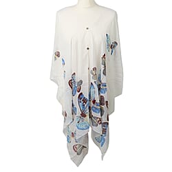 Poncho Style Summer Beach Covering in White and Multi (One Size; Length 76 cm)