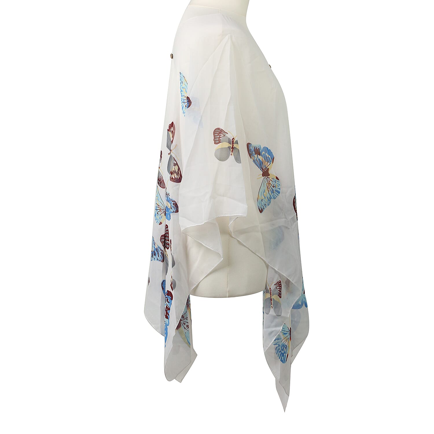 Poncho Style Summer Beach Covering in White and Multi (One Size; Length 76 cm)