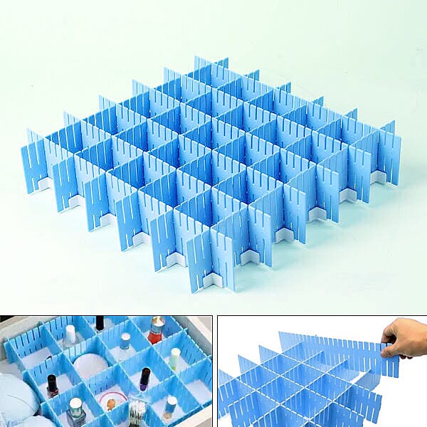 Set of 12 DIY Plastic Grid Drawer Dividers (Size 36X7cm) - Blue