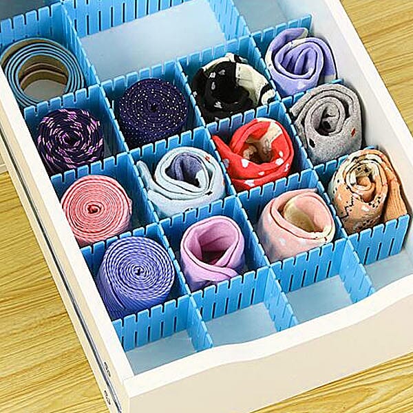 Set of 12 DIY Plastic Grid Drawer Dividers (Size 36X7cm) - Blue