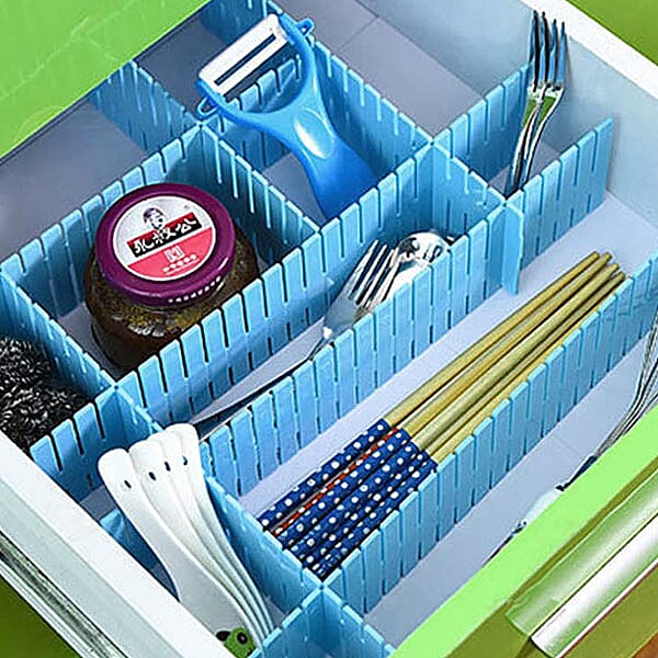 Set of 12 DIY Plastic Grid Drawer Dividers (Size 36X7cm) - Blue