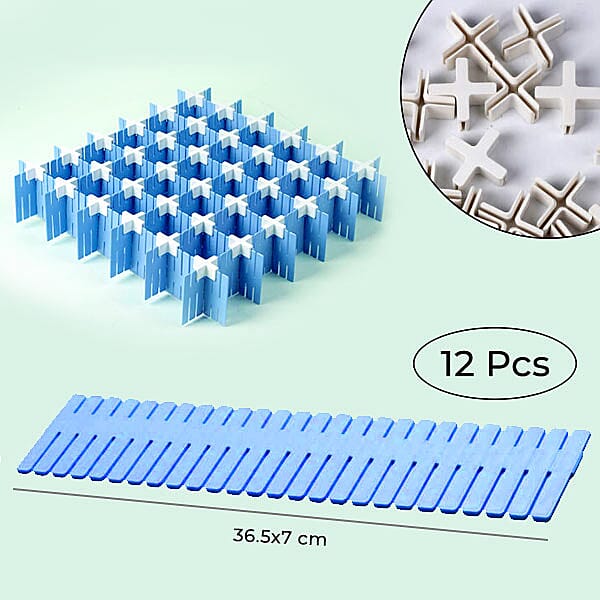 Set of 12 DIY Plastic Grid Drawer Dividers (Size 36X7cm) - Blue