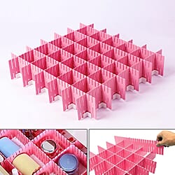 Set of 12 DIY Plastic Grid Drawer Dividers {Size 36.5X7cm (14.37X2.76 inch) } - Pink