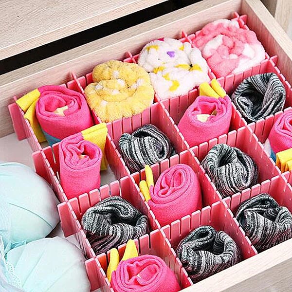 Set of 12 - DIY Plastic Grid Drawer Dividers (Size 36X7cm) - Pink