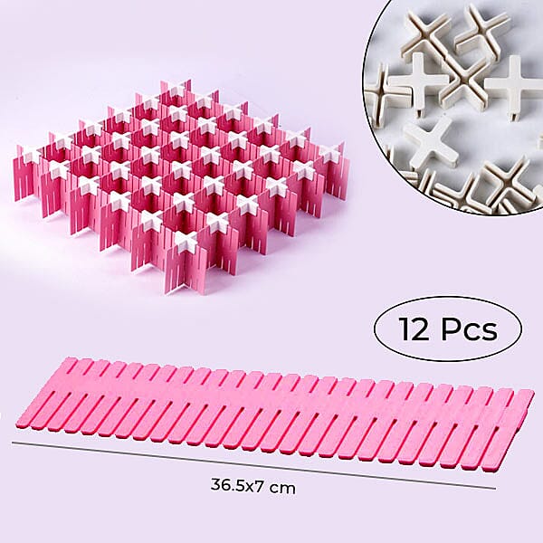 Set of 12 - DIY Plastic Grid Drawer Dividers (Size 36X7cm) - Pink