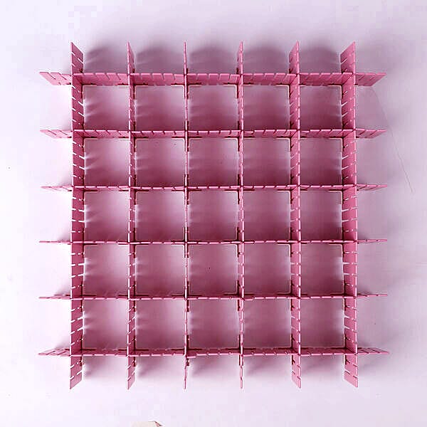 Set of 12 - DIY Plastic Grid Drawer Dividers (Size 36X7cm) - Pink