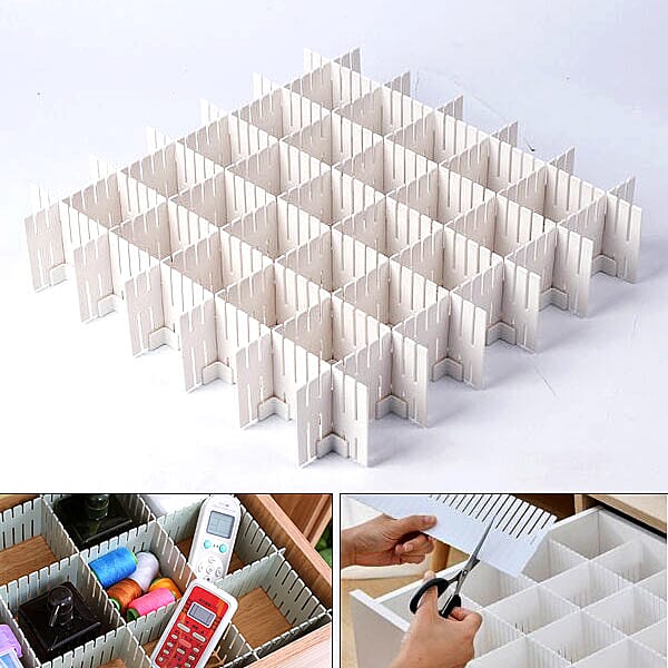 Set of 12 DIY Plastic Grid Drawer Dividers Oraniser (Size 36X7cm) - White