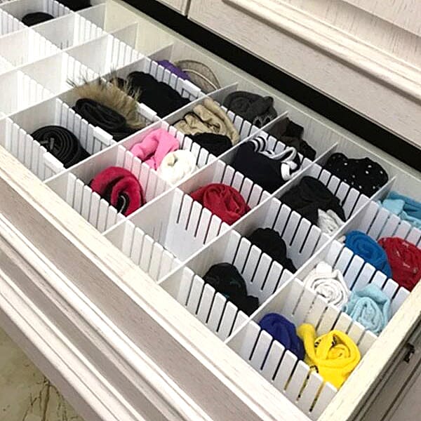 Set of 12 DIY Plastic Grid Drawer Dividers Oraniser (Size 36X7cm) - White