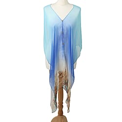 Poncho Style Summer Beach  Covering in Light Blue and Beige (One Size; Length 76 cm)